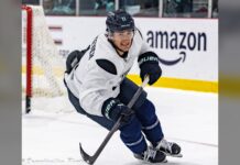 Mackie Samoskevich Injury: Kraken Winger Out Day-to-Day Mackie Samoskevich skating in a Seattle Kraken jersey during practice