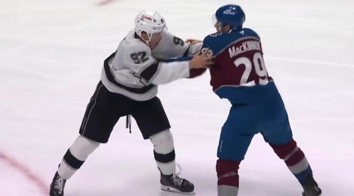 Nathan MacKinnon Fight: Avs Star Drops Kings’ Brandt Clarke Avalanche center Nathan MacKinnon fights Kings defenseman Brandt Clarke in the 2026-27 season opener at Ball Arena