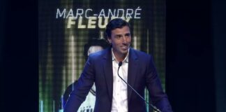 Fleury Hall of Fame: Crosby Video Message Brought Him to Tears Marc-Andre Fleury speaks at the podium during his QMJHL Hall of Fame induction in Quebec City