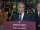 Prime Minister Mark Carney speaks about the Toronto Maple Leafs Stanley Cup drought during a Via Rail announcement in Thunder Bay
