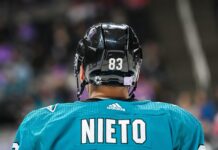Matt Nieto Retirement: Veteran Forward Hangs Up His Skates Matt Nieto San Jose Sharks No. 83 teal jersey and helmet from behind, retirement announcement