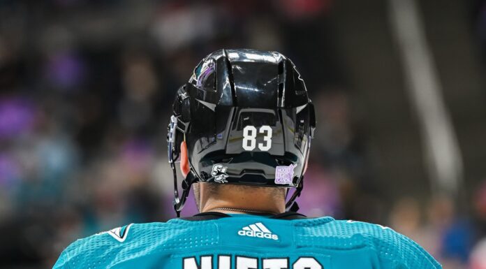 Matt Nieto Retirement: Veteran Forward Hangs Up His Skates Matt Nieto San Jose Sharks No. 83 teal jersey and helmet from behind, retirement announcement