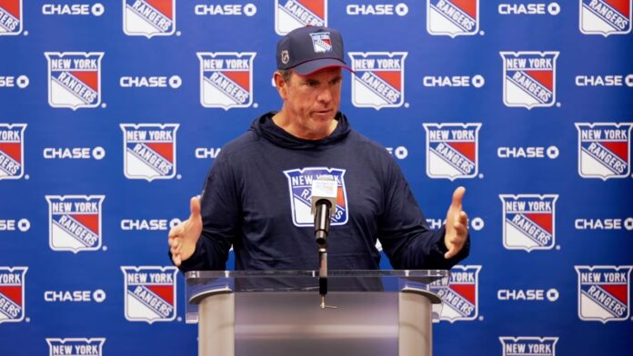 Mike Sullivan Rangers training camp 2026 New York Rangers head coach Mike Sullivan speaks to reporters at training camp media availability on September 19, 2026