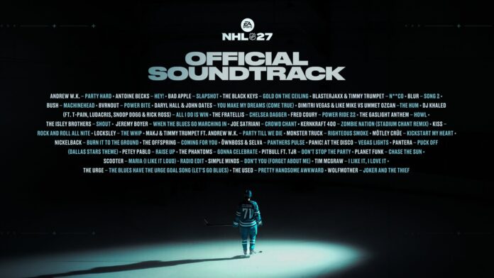 NHL 27 Official Soundtrack EA Sports NHL 27 official soundtrack graphic featuring goal songs and arena anthems