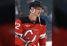 Nick Bjugstad Injury: Devils Forward Out Four to Six Months New Jersey Devils forward Nick Bjugstad in a red Devils jersey during warmups
