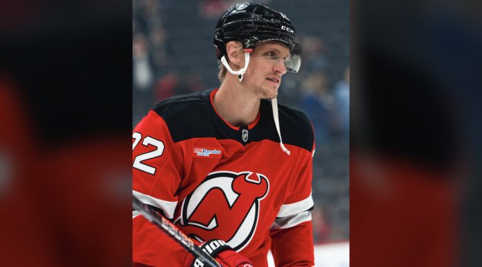 Nick Bjugstad Injury: Devils Forward Out Four to Six Months New Jersey Devils forward Nick Bjugstad in a red Devils jersey during warmups