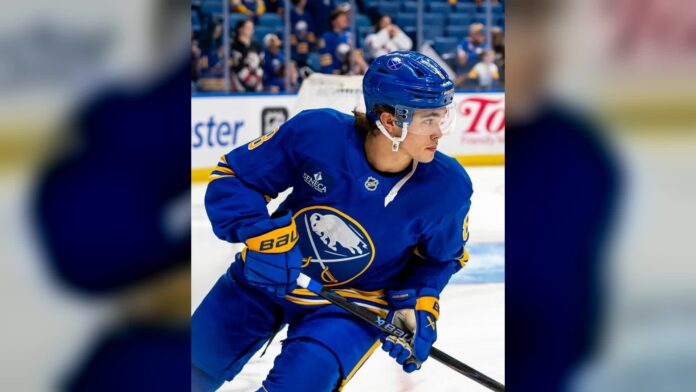 Buffalo Sabres defenseman Olen Zellweger skates in a preseason game against the Columbus Blue Jackets at KeyBank Center