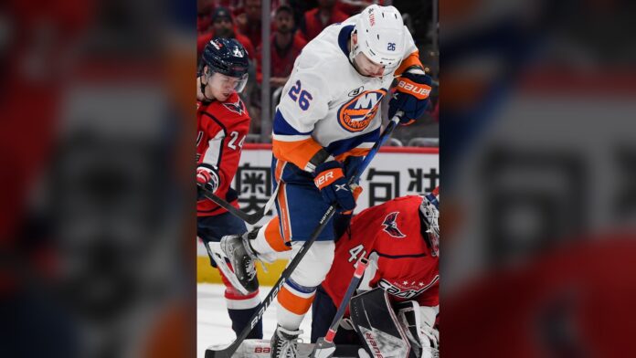 Oliver Wahlstrom New York Islanders New York Islanders right wing Oliver Wahlstrom jumps in front of the net against the Washington Capitals