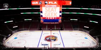 Panthers Center Ice Logo: The Stanley Cup Design Is Gone Amerant Bank Arena ice with the Florida Panthers new center ice logo for the 2026-27 season