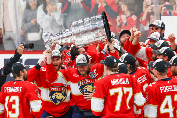 Panthers Stanley Cup celebration Florida Panthers players celebrate with the Stanley Cup after winning the Final