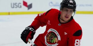 Patrick Kane: ‘A Lot Left on the Table’ at Blackhawks Camp Patrick Kane skates in a Chicago Blackhawks practice jersey on the first day of training camp in September 2026