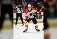 Martone on Flyers Hype: ‘I Like the High-Pressure Moments’ Porter Martone Flyers forward skating during his NHL debut at Capital One Arena