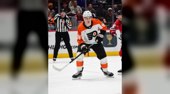 Martone on Flyers Hype: ‘I Like the High-Pressure Moments’ Porter Martone Flyers forward skating during his NHL debut at Capital One Arena