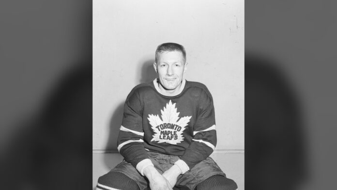 Ron Hurst Toronto Maple Leafs 1955-56 portrait Ron Hurst poses in a Toronto Maple Leafs sweater during his NHL career in the 1950s