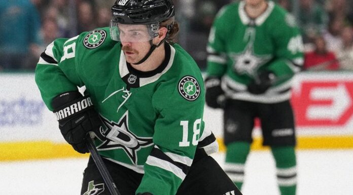 Sam Steel Signing: Stars Lock Up Forward for Four Years Sam Steel skates with the puck for the Dallas Stars after signing a four-year contract extension
