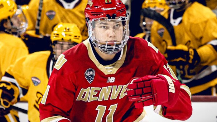 Samu Salminen Denver Pioneers Panthers signing 2026 Samu Salminen skates for the Denver Pioneers before signing an entry-level contract with the Florida Panthers