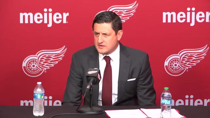 Shawn Horcoff Red Wings rebuild press conference September 2026 Red Wings interim general manager Shawn Horcoff speaks at a press conference at Little Caesars Arena