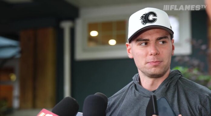 Nemec on Flames Move: ‘It’s Different, It’s Canada’ Simon Nemec speaks to reporters in a Calgary Flames hat ahead of 2026-27 training camp