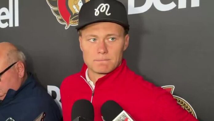Tim Stutzle Senators Media Availability Sept. 8 2026 Tim Stutzle speaks to reporters at the Senators Charity Open about Brad Marchand's captaincy comment