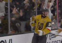 Trevor Connelly Scores First NHL Goal in Golden Knights Debut Vegas Golden Knights rookie Trevor Connelly celebrates his first NHL goal in his debut against the Chicago Blackhawks at T-Mobile Arena