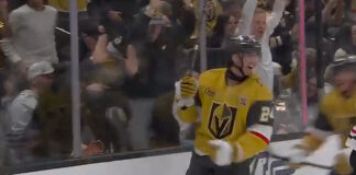 Trevor Connelly Scores First NHL Goal in Golden Knights Debut Vegas Golden Knights rookie Trevor Connelly celebrates his first NHL goal in his debut against the Chicago Blackhawks at T-Mobile Arena