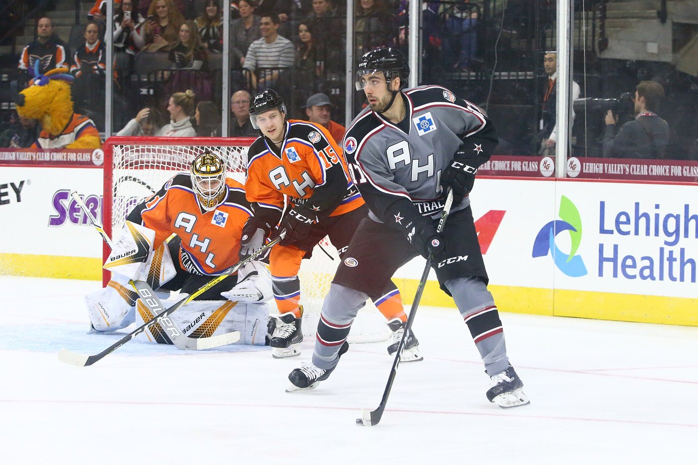 Alex Tuch of the Iowa Wild in front of the net at the 2017 AHL All-Star Classic in Allentown
