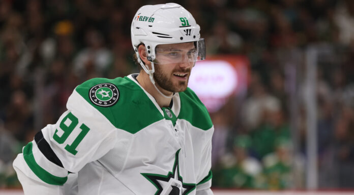 Tyler Seguin Returns From ACL Tear in Stars’ Preseason Finale Dallas Stars forward Tyler Seguin skates at Minnesota Wild arena in his Stars sweater