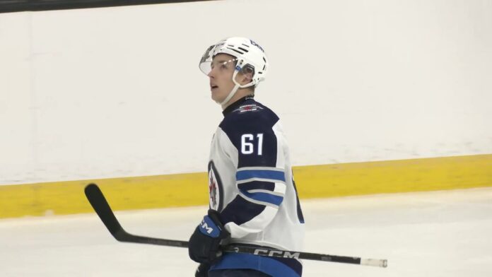 Viggo Bjorck Jets debut goal Prospect Challenge Viggo Bjorck celebrates his first goal in a Winnipeg Jets jersey at the 2026 Prospect Challenge in Gatineau