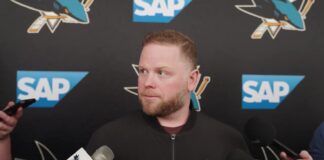 Warsofsky Extension: Sharks Keep NHL’s Youngest Head Coach San Jose Sharks head coach Ryan Warsofsky speaks to reporters at a team media availability