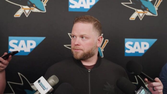 Ryan Warsofsky Sharks extension San Jose Sharks head coach Ryan Warsofsky speaks to reporters at a team media availability