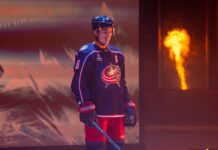 NHL NASCAR Simulator: Werenski Spins Out, Finishes 39th Zach Werenski Blue Jackets NHL Player Media Tour NASCAR racing simulator