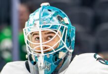 Askarov Prove-It Season: Sharks Bet Their Rebuild on Him San Jose Sharks goalie Yaroslav Askarov in his mask during warmups