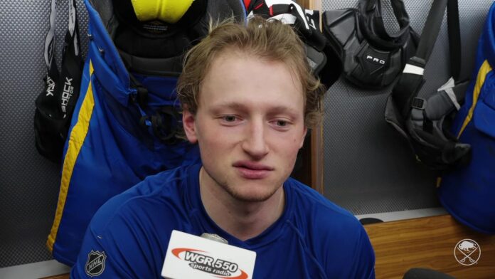Zach Metsa Buffalo Sabres defenseman January 2026 Zach Metsa Buffalo Sabres defenseman speaks after his first NHL goal