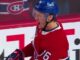 Zachary Bolduc celebrates a goal for the Montreal Canadiens at the Bell Centre
