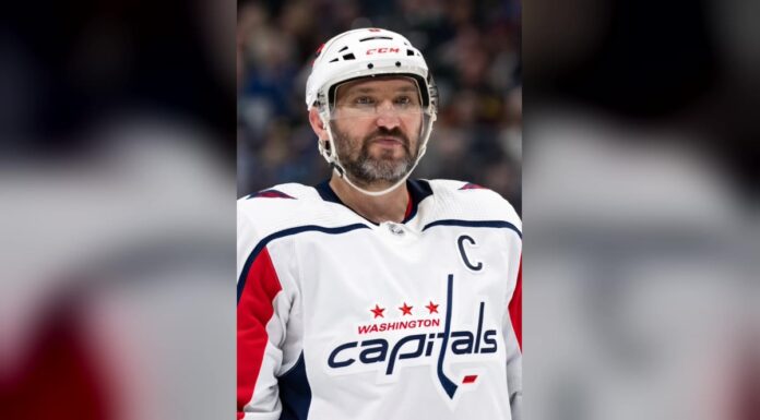 Ovechkin Retirement: Semin Says He’ll Break Gretzky’s Record Washington Capitals captain Alex Ovechkin waits for a faceoff in a white road jersey