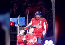 Alex Ovechkin Sons Introduce Him at Final Capitals Home Opener Alex Ovechkin with sons Sergei and Ilya after they introduced him at the Capitals 2026-27 home opener at Capital One Arena