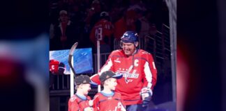 Alex Ovechkin Sons Introduce Him at Final Capitals Home Opener Alex Ovechkin with sons Sergei and Ilya after they introduced him at the Capitals 2026-27 home opener at Capital One Arena