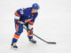 New York Islanders defenseman Alexander Romanov (28) during a game against the Washington Capitals at UBS Arena in Elmont, New York