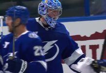 Andrei Vasilevskiy Wins: Ties Andy Moog for 20th All-Time Tampa Bay Lightning goaltender Andrei Vasilevskiy celebrates a 4-1 win over the Philadelphia Flyers, his 372nd NHL win tying Andy Moog