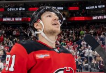 Gritsyuk Goal Streak: Devils Beat Kings, Hellebuyck Sits Arseny Gritsyuk Devils forward looks up in red jersey after win over Kings