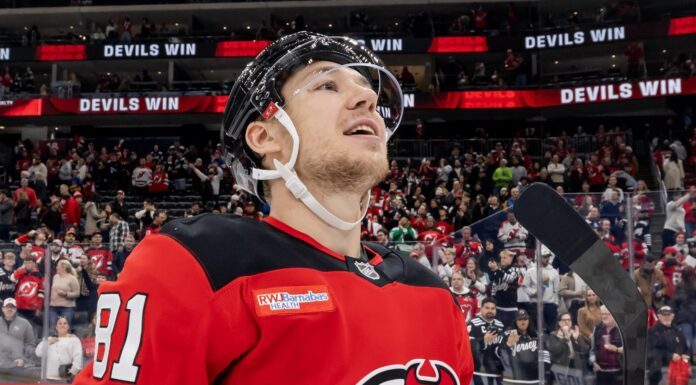 Gritsyuk Goal Streak: Devils Beat Kings, Hellebuyck Sits Arseny Gritsyuk Devils forward looks up in red jersey after win over Kings