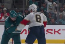 Brady Tkachuk Fight: Trouba Steps In After Celebrini Takedown Brady Tkachuk of the Florida Panthers fights Jacob Trouba of the San Jose Sharks