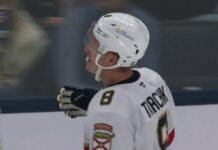 Brady Tkachuk Hat Trick: Matthew Assists on All Three Brady Tkachuk celebrates natural hat trick goal for Florida Panthers vs Blue Jackets