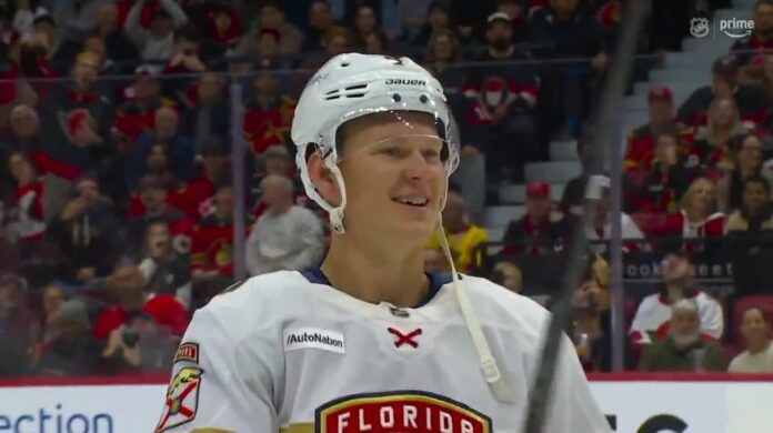brady-tkachuk-ottawa-tribute-video-salute Brady Tkachuk Panthers smiling at Ottawa Senators fans during return to Canadian Tire Centre