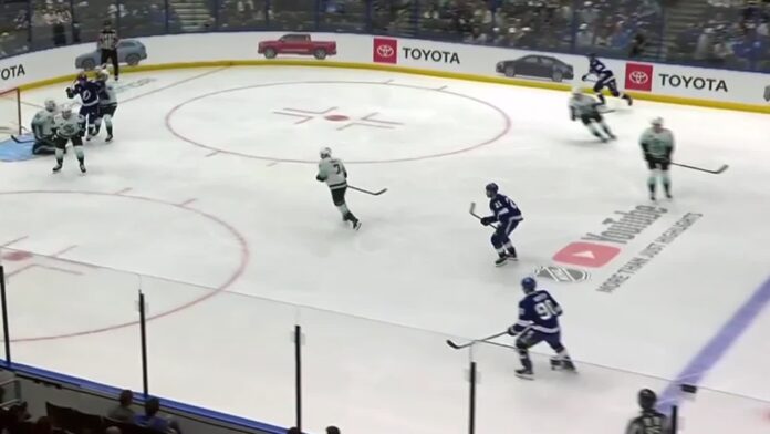Brandon Montour injury Kraken Lightning Seattle Kraken at Tampa Bay Lightning, Brandon Montour injury shift, October 15, 2026