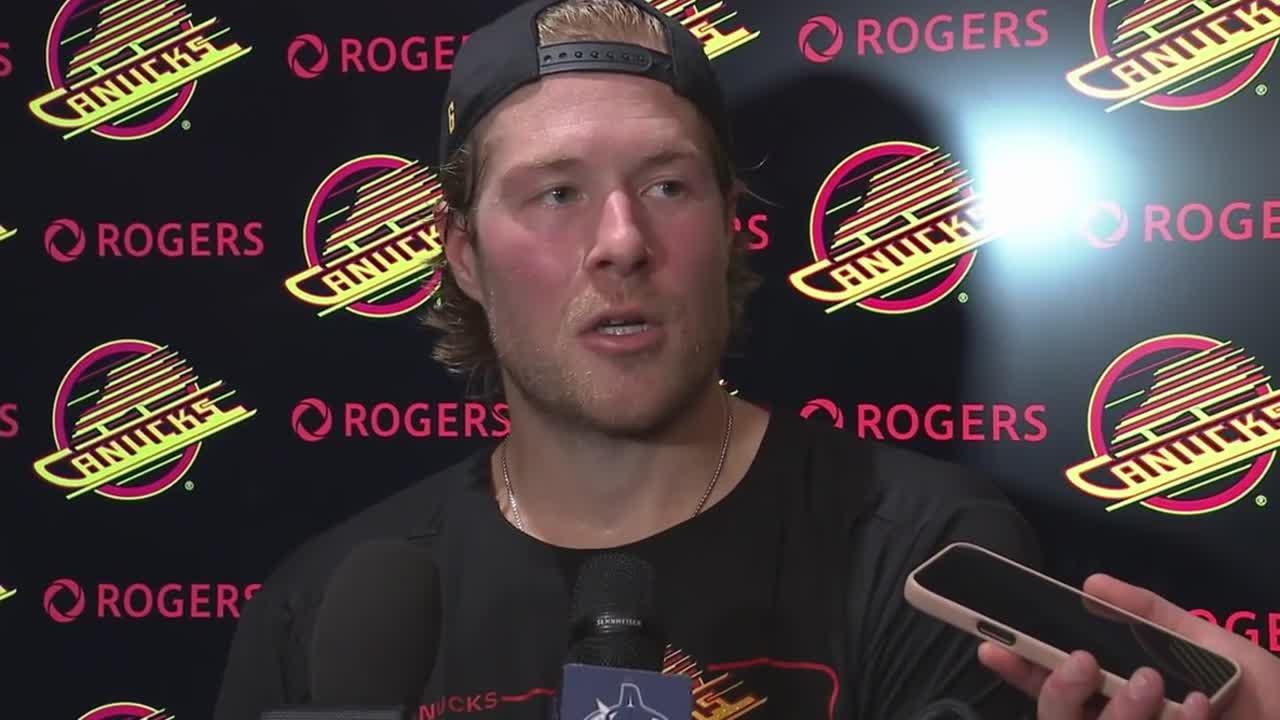 Brock Boeser Vancouver Canucks forward postgame media availability after loss to Minnesota Wild