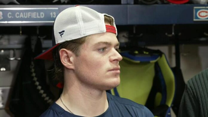 Cole Caufield Canadiens postgame Oct 17 2026 Cole Caufield Canadiens postgame media availability after overtime winner vs Sabres
