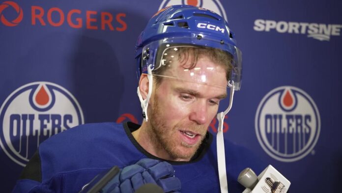 Connor McDavid Oilers media availability October 2026 Edmonton Oilers captain Connor McDavid speaks to reporters about Alex Ovechkin retirement in October 2026