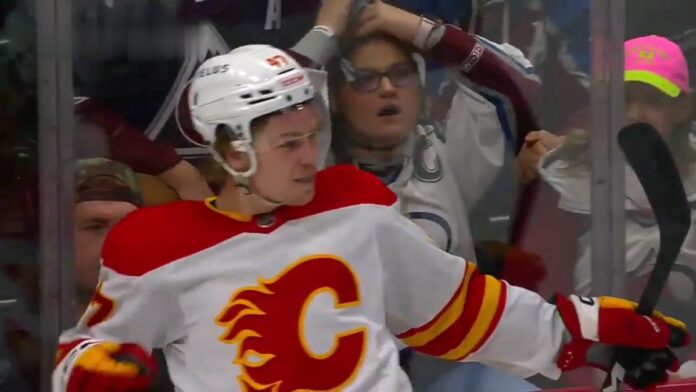 Connor Zary Flames Calgary Flames forward Connor Zary celebrates a goal against the Colorado Avalanche