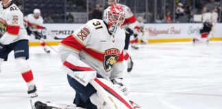 Cooper Black NHL Debut: Panthers Goalie Set to Be Tallest Ever Cooper Black Panthers goalie warming up NHL debut tallest goalie